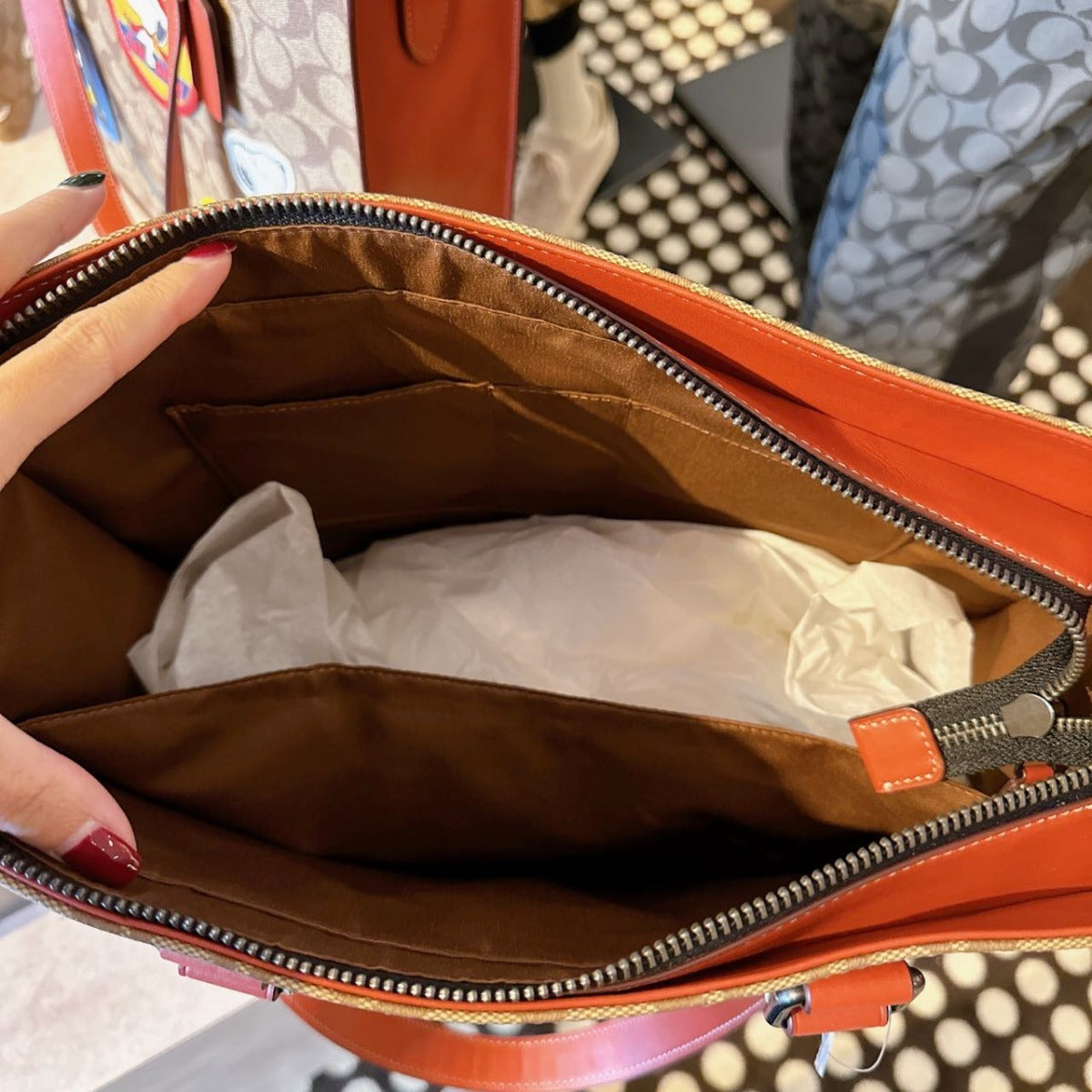 Coach CE948 Coach X Peanuts Graham Structured Tote With Patches In Gunmetal/Khaki Multi Coach CE948 Coach X Peanuts Graham Structured Tote With Patches In Gunmetal/Khaki Multi